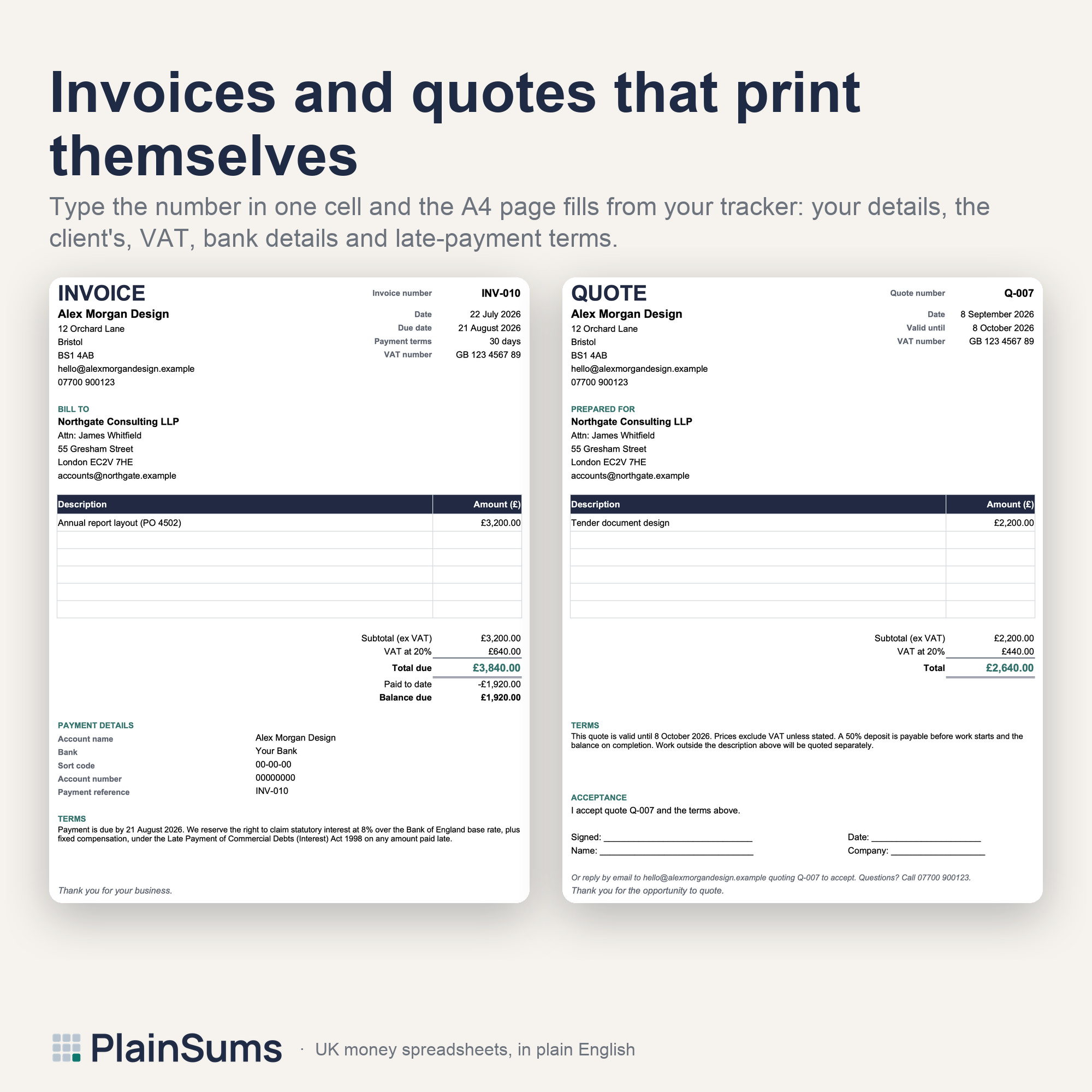 Freelancer Invoice, Quote and Client Tracker: Invoice and quote templates that fill themselves in